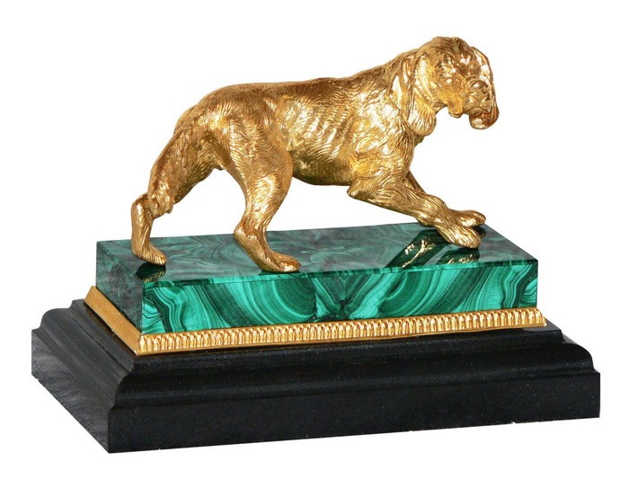 Статуэтка бронзовая "Собака" на малахитовой подставке